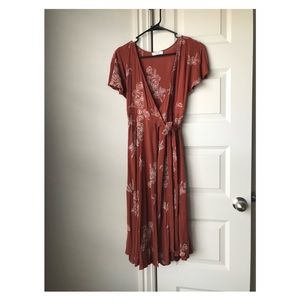Piper & Scoot embroidered wrap dress in rust (S)